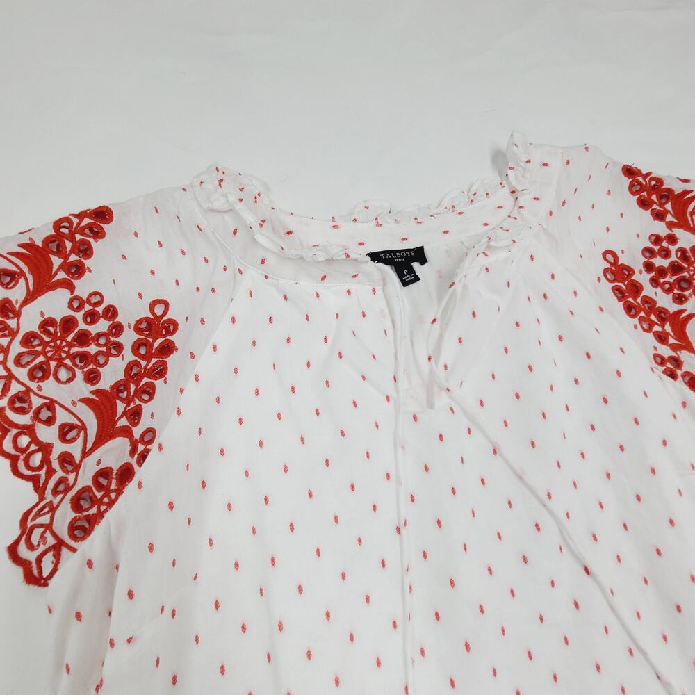 Talbots Embroidered Flutter-Sleeve Top Women's P Tassel Ties - Picture 7 of 12